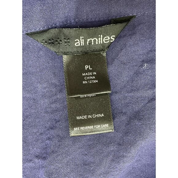 Ali Miles Women's PL Blue Button-Up Rayon Tunic Shirt Crinkled Abstract Artsy - Picture 6 of 10